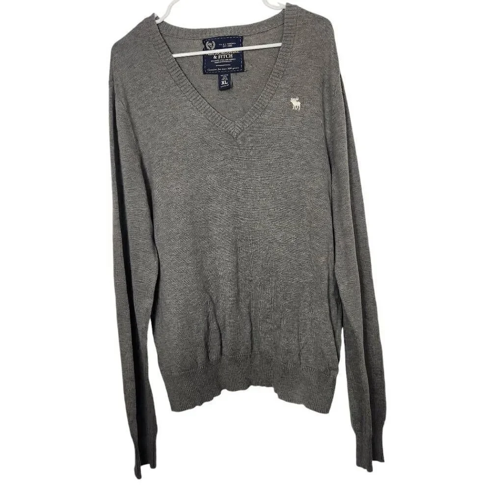 Abercrombie & Fitch men's cotton v neck pullover sweater gray Size XL‎